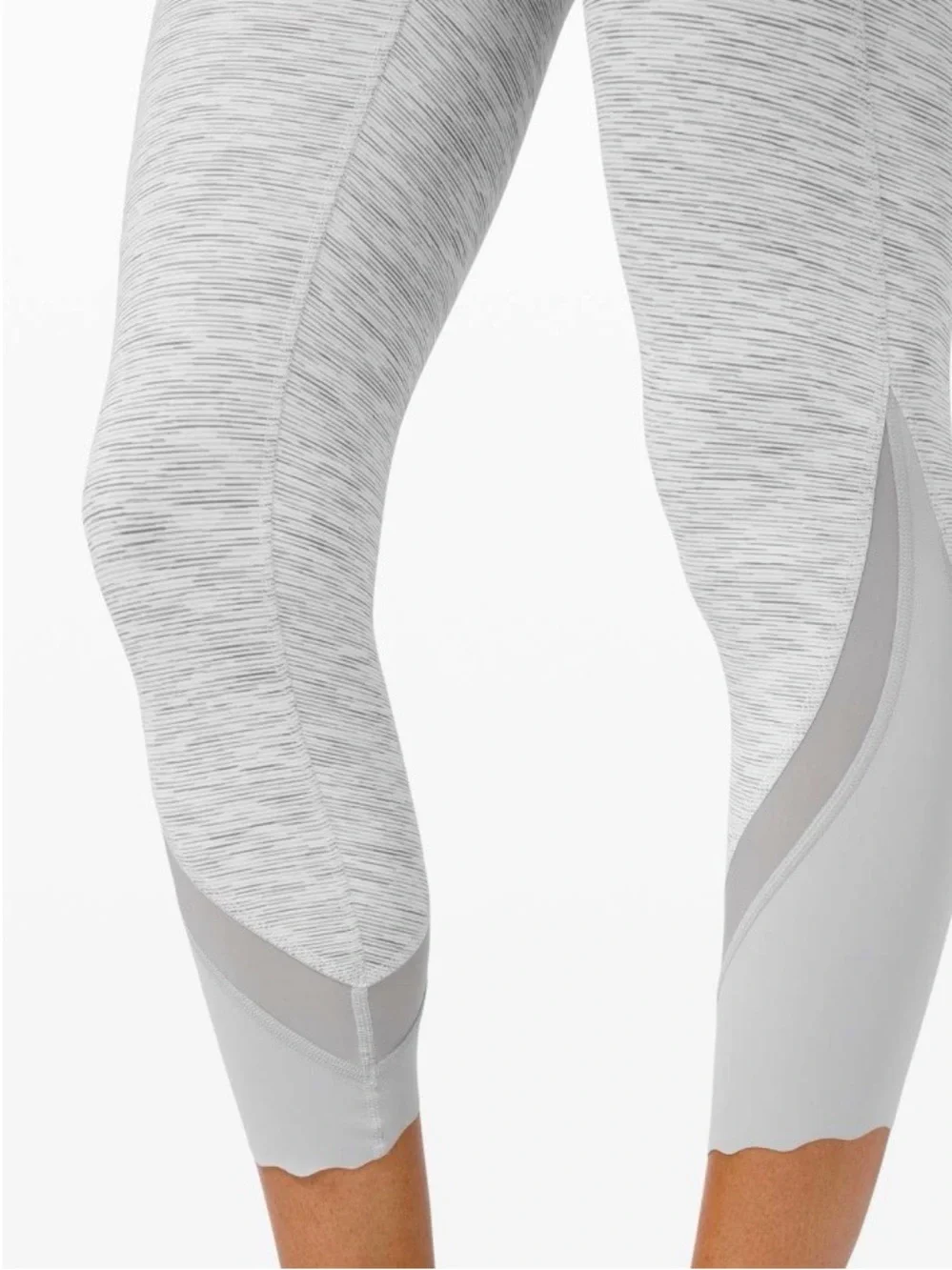 Lululemon Wunder Under Crop II Hi-Rise Scallop 24” Leggings, White/Grey Size 6